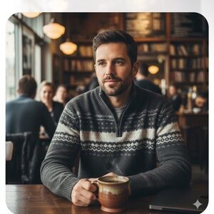 Retreat Charcoal and Cream Quarter Zip-Up Sweater, High Wool Blend, Men’s/Unisex